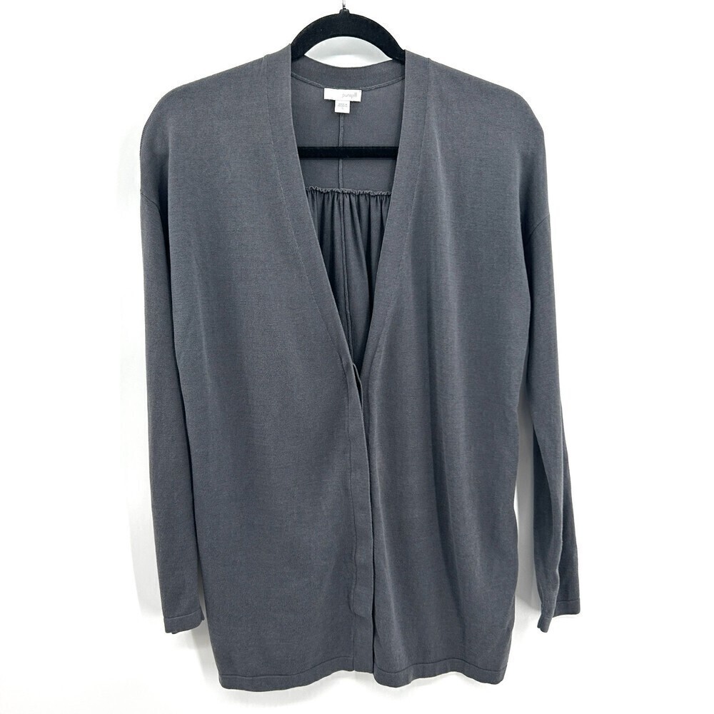 J. JILL Pure Jill Gray Cotton Rayon Hidden Button Pleated Cardigan Sweater Small
